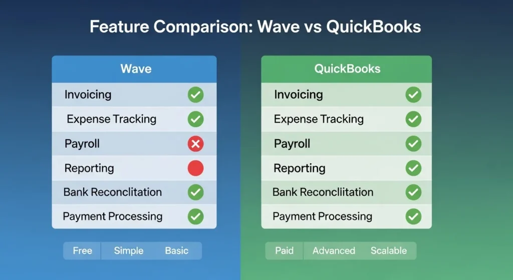 Features Comparison between Wave and QuickBooks wave vs quickbooks