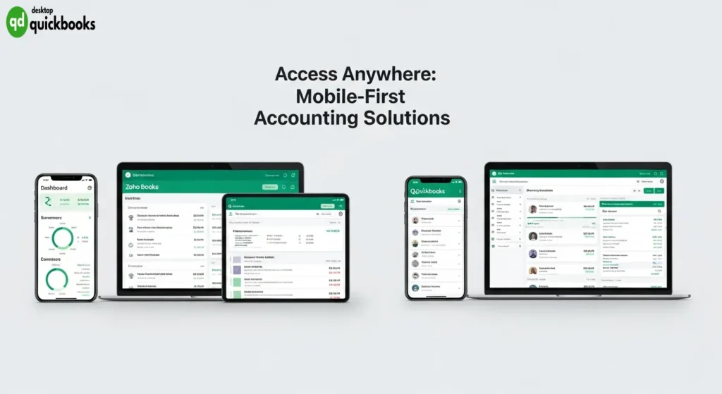 User Interface, Experience, and Mobile Accessibility Zoho Books vs QuickBooks